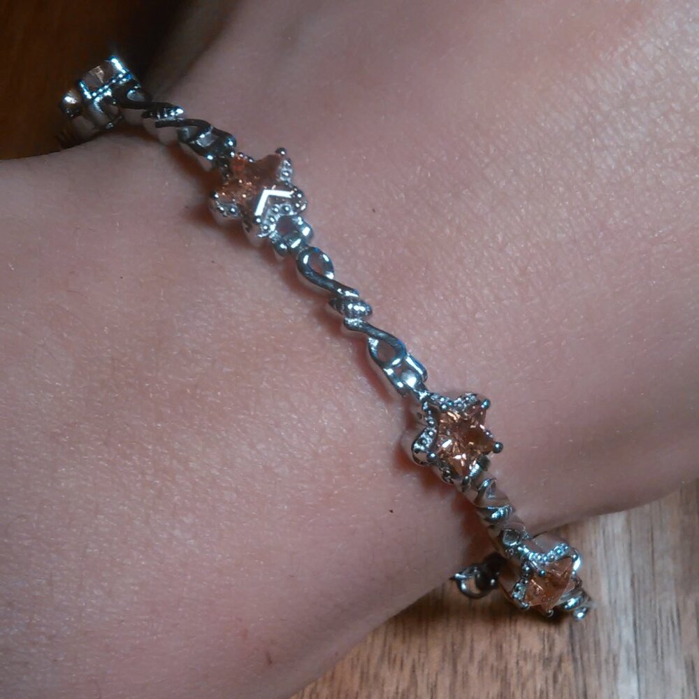 Simulated Champagne Diamond Stainless Steel Star Bracelet (Size 7)
